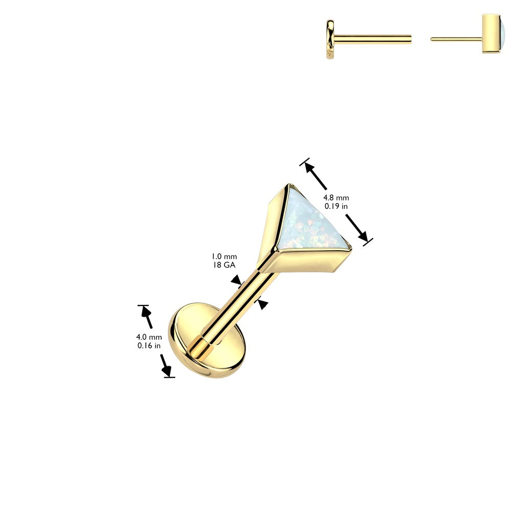 Threadless Push-In Synthetic Opal Triangle Top Flat Back Stud - ASTM F-136 Implant Grade Titanium