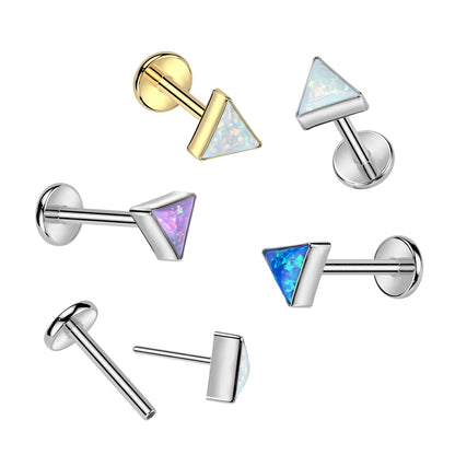 Threadless Push-In Synthetic Opal Triangle Top Flat Back Stud - ASTM F-136 Implant Grade Titanium