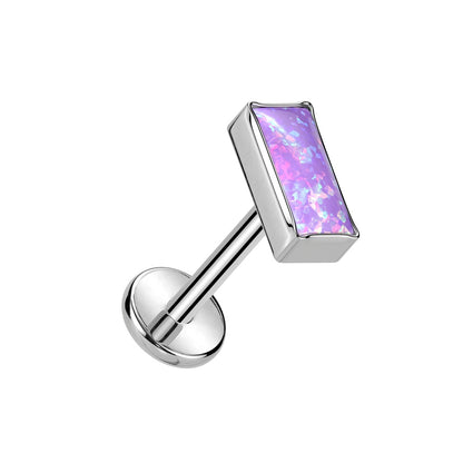 Threadless Push-In Rectangular Synthetic Opal Threadless Push-In Flat Back Stud - ASTM F-136 Implant Grade Titanium