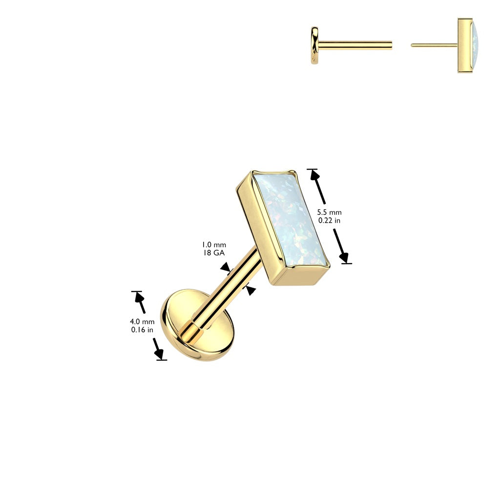 Threadless Push-In Rectangular Synthetic Opal Threadless Push-In Flat Back Stud - ASTM F-136 Implant Grade Titanium