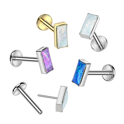 Threadless Push-In Rectangular Synthetic Opal Threadless Push-In Flat Back Stud - ASTM F-136 Implant Grade Titanium