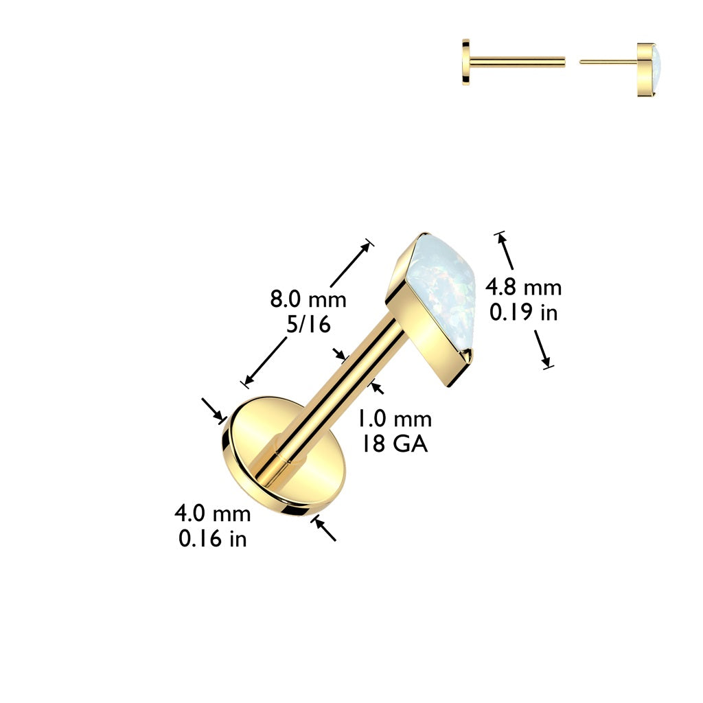 Threadless Push-In Diamond Shaped Synthetic Opal Flat Back Stud - ASTM F-136 Implant Grade Titanium