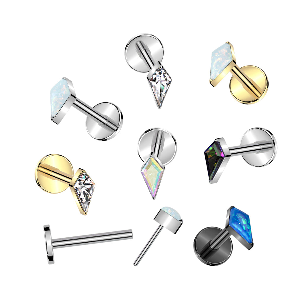 Threadless Push-In Diamond Shaped Synthetic Opal Flat Back Stud - ASTM F-136 Implant Grade Titanium