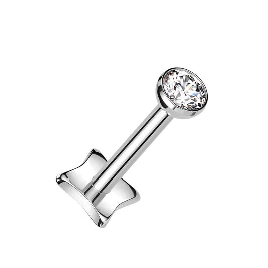 Threadless Push-In Bezel Set CZ Crystal Top Diamond Shaped Base Flat Back Stud - ASTM F-136 Implant Grade Titanium