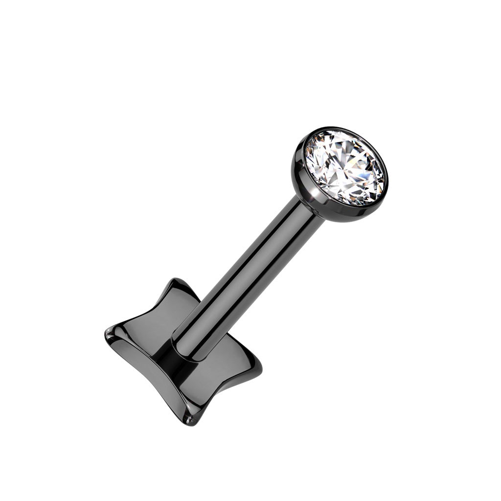 Threadless Push-In Bezel Set CZ Crystal Top Diamond Shaped Base Flat Back Stud - ASTM F-136 Implant Grade Titanium