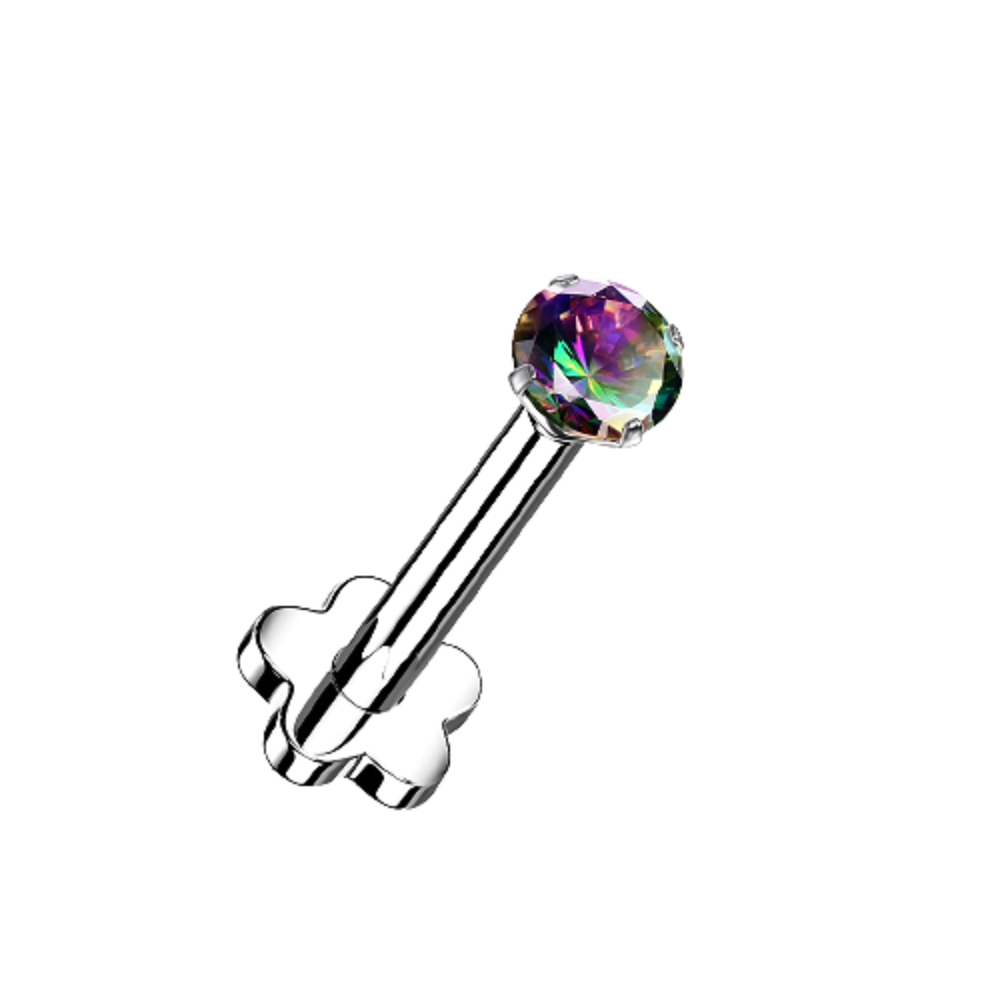 Prong Set CZ Crystal Threadless Push In Flower Base Stud
 - G23 Implant Grade Titanium