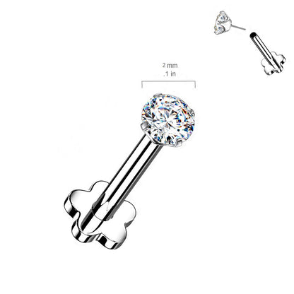 Prong Set CZ Crystal Threadless Push In Flower Base Stud
 - G23 Implant Grade Titanium