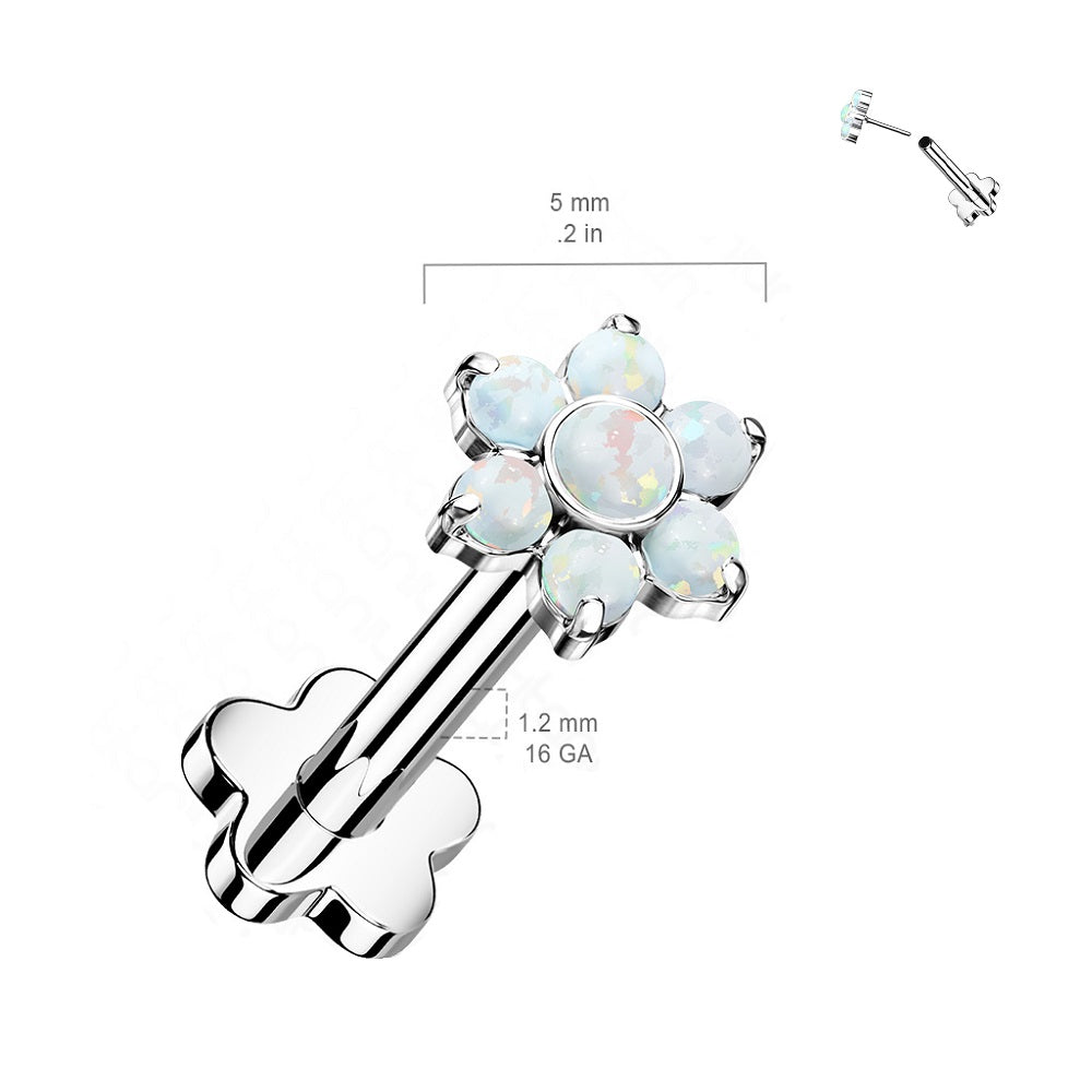 Synthetic Opal Flower Threadless Push-in Flower Base Stud - G23 Implant Grade Titanium