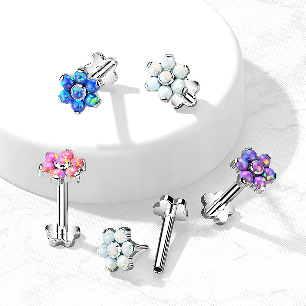 Synthetic Opal Flower Threadless Push-in Flower Base Stud - G23 Implant Grade Titanium