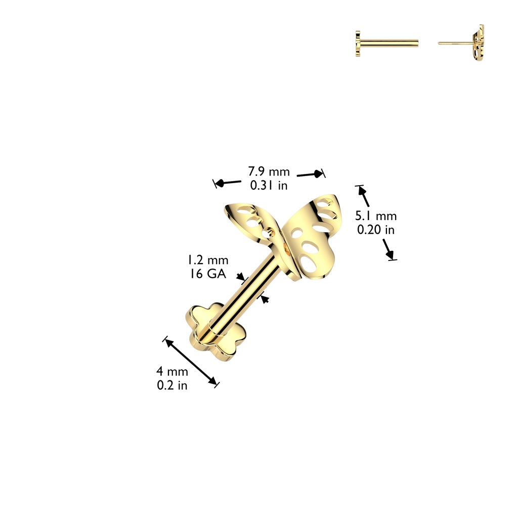 Threadless Push In Butterfly Top Flat Back Flower Base Stud - ASTM F-136 Implant Grade Titanium