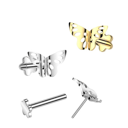 Threadless Push In Butterfly Top Flat Back Flower Base Stud - ASTM F-136 Implant Grade Titanium