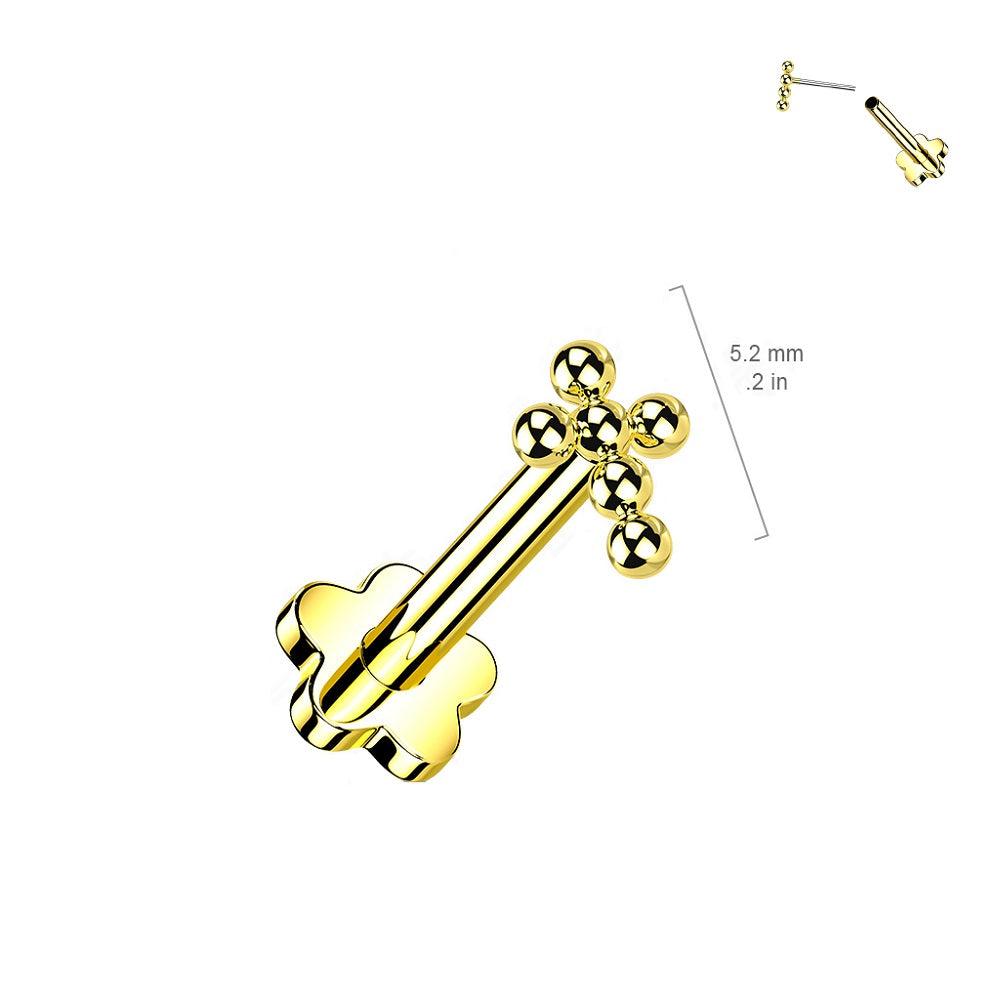 Ball Cross Top Threadless Push in Flower Base Stud
 - G23 Implant Grade Titanium