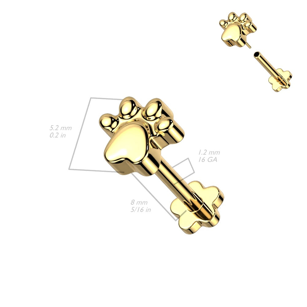 Paw Print Top Threadless Push-in Flower Flat Back Stud
 - G23 Implant Grade Titanium