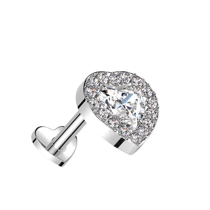 CZ Crystal Heart with Gem Outline Threadless Push-in Stud - ASTM F136 Implant Grade Titanium