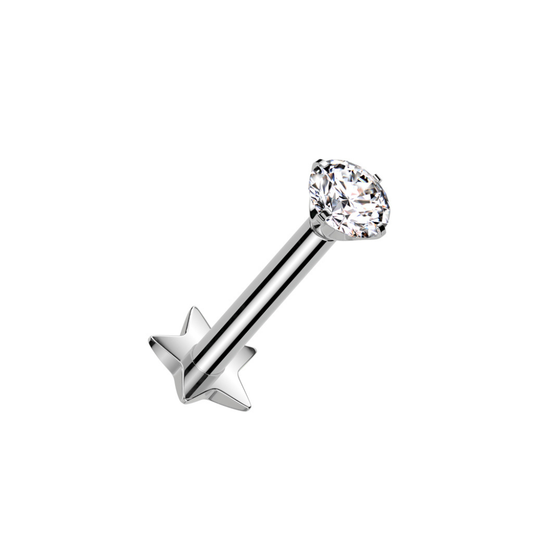 Threadless Push-in CZ Crystal Star Back Stud - ASTM F-136 Implant Grade Titanium