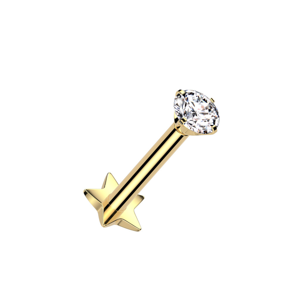 Threadless Push-in CZ Crystal Star Back Stud - ASTM F-136 Implant Grade Titanium