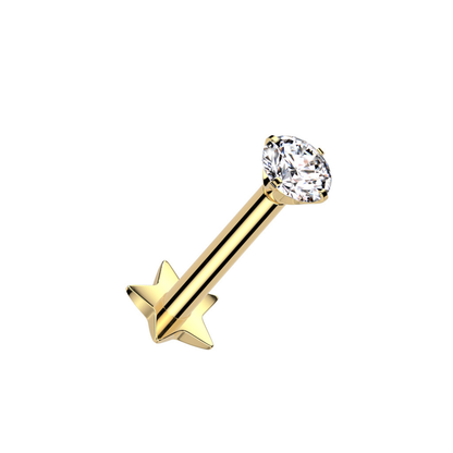 Threadless Push-in CZ Crystal Star Back Stud - ASTM F-136 Implant Grade Titanium