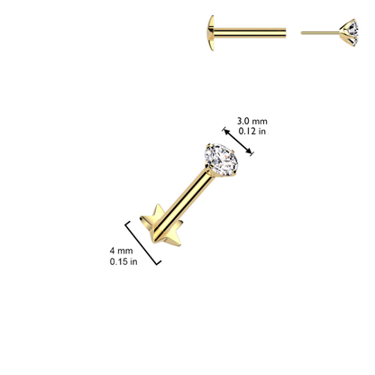 Threadless Push-in CZ Crystal Star Back Stud - ASTM F-136 Implant Grade Titanium