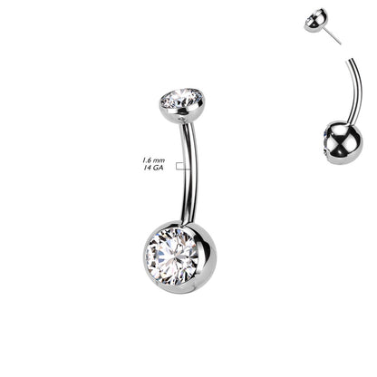 Threadless Push In Double Bezel Set CZ Crystal Belly Button Ring - F136 Implant Grade Titanium