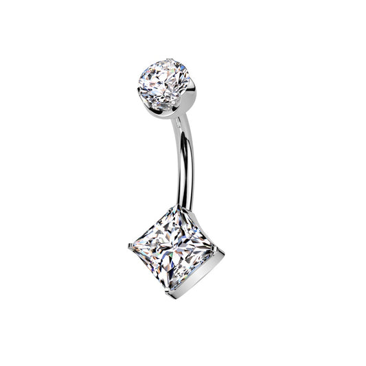 Threadless Push-In Diamond Shaped CZ Crystal Belly Button Ring - ASTM F-136 Implant Grade Titanium