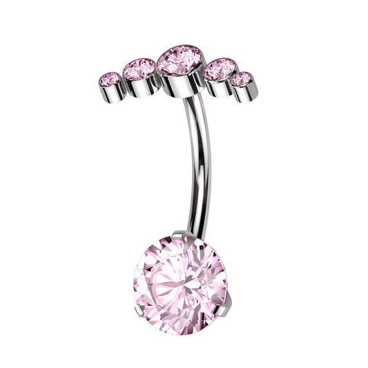 Threadless Push-In CZ Crystal Curved Top Belly Button Ring - ASTM F-136 Implant Grade Titanium