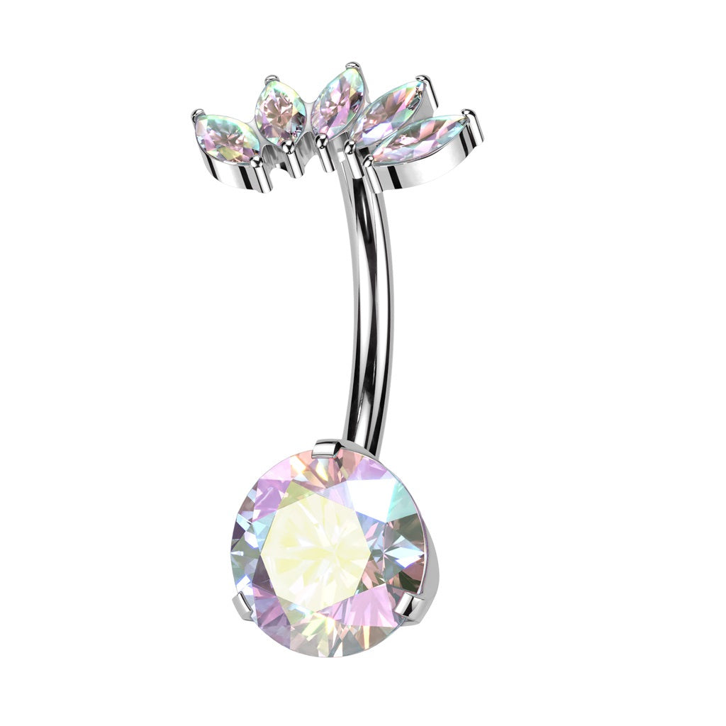 Threadless Push In Mutli CZ Crystal Marquise Belly Button Ring - F136 Implant Grade Titanium