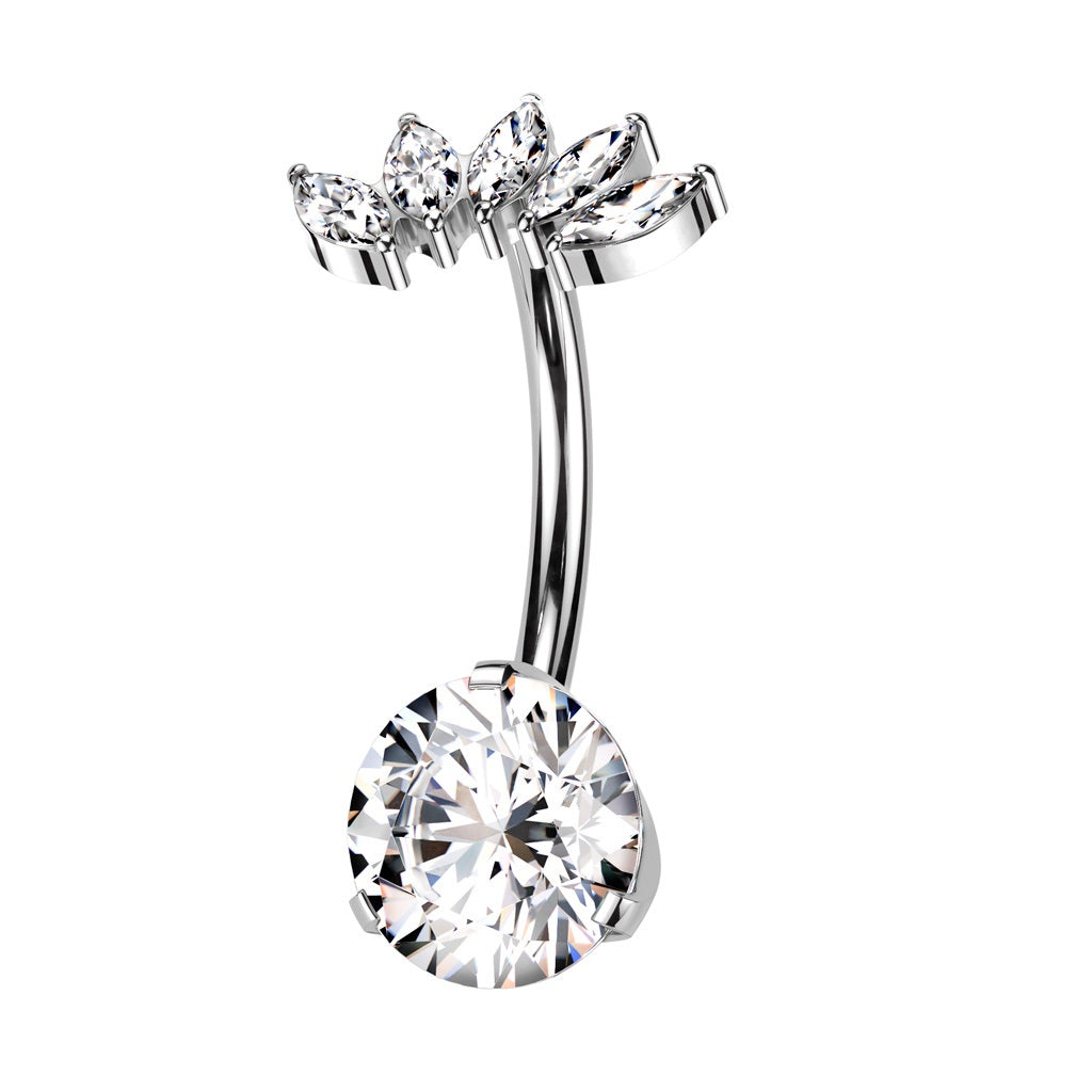 Threadless Push In Mutli CZ Crystal Marquise Belly Button Ring - F136 Implant Grade Titanium