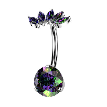 Threadless Push In Mutli CZ Crystal Marquise Belly Button Ring - F136 Implant Grade Titanium