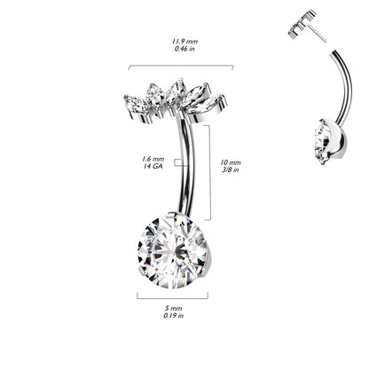 Threadless Push In Mutli CZ Crystal Marquise Belly Button Ring - F136 Implant Grade Titanium