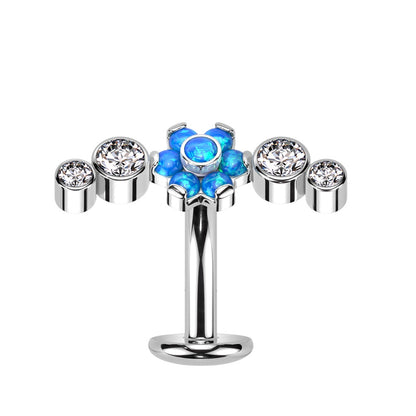 Threadless Push In CZ Crystal and Opalite Flower Floating Belly Button Ring - F136 Implant Grade Titanium