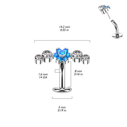 Threadless Push In CZ Crystal and Opalite Flower Floating Belly Button Ring - F136 Implant Grade Titanium