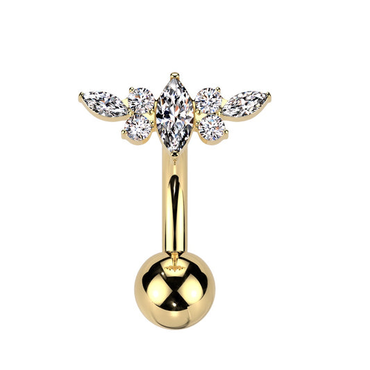 Threadless Push-In CZ Crystal Marquise Belly Button Ring - ASTM F-136 Implant Grade Titanium