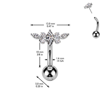 Threadless Push-In CZ Crystal Marquise Belly Button Ring - ASTM F-136 Implant Grade Titanium