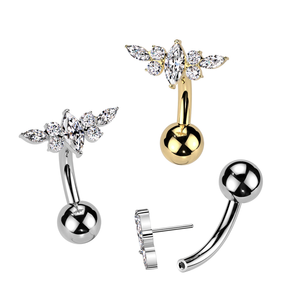 Threadless Push-In CZ Crystal Marquise Belly Button Ring - ASTM F-136 Implant Grade Titanium