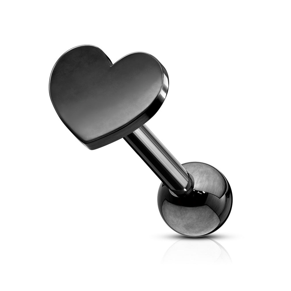 Flat Heart Top Cartilage Tragus Barbell - Stainless Steel