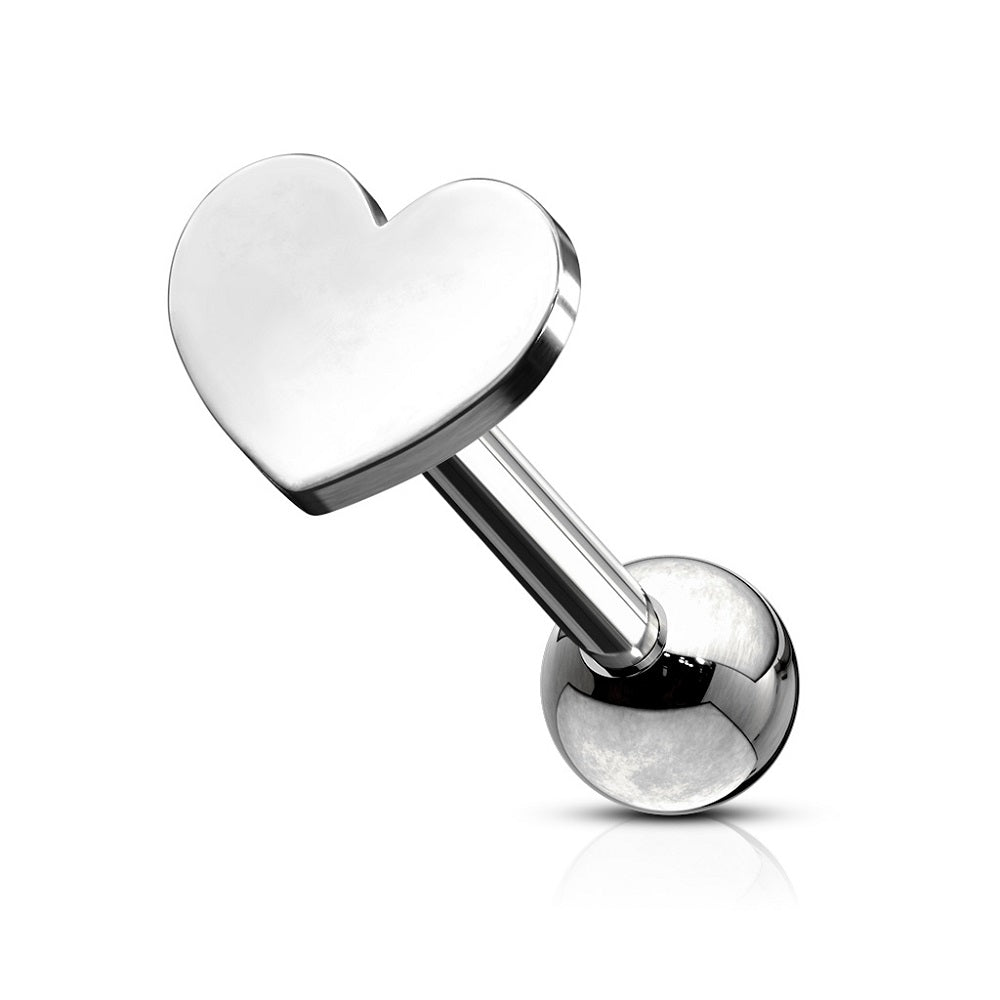 Flat Heart Top Cartilage Tragus Barbell - Stainless Steel