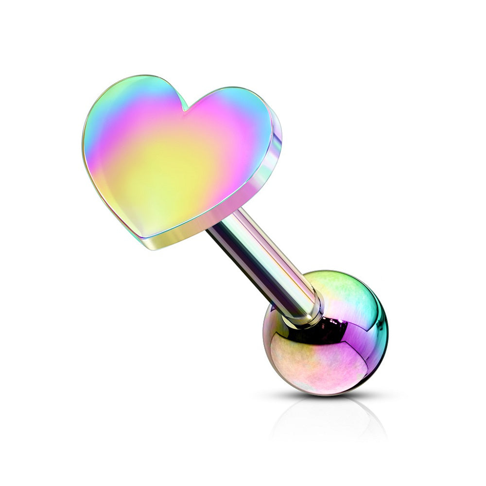 Flat Heart Top Cartilage Tragus Barbell - Stainless Steel