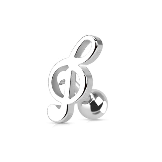 Treble Clef Music Note Tragus Cartilage Helix Stud Earring - Stainless Steel