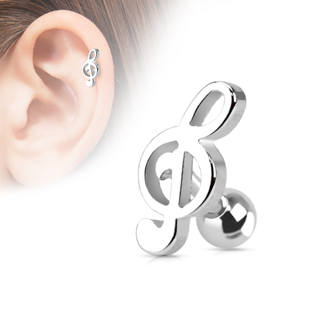 Treble Clef Music Note Tragus Cartilage Helix Stud Earring - Stainless Steel