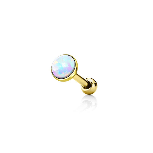 Opal Set Flat Top Cartilage Tragus Barbell - Stainless Steel