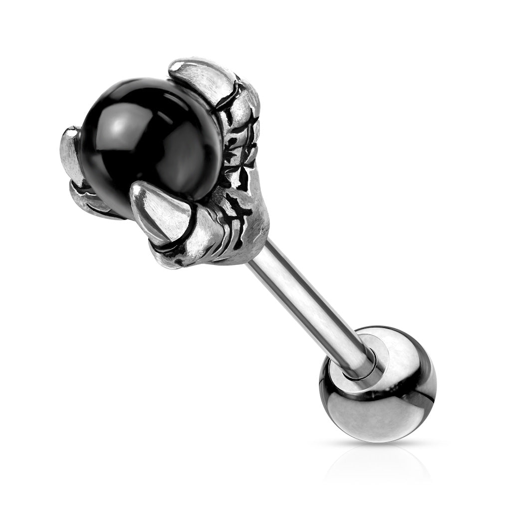 Dragon Claw and Black Orb Barbell Stud - Stainless Steel