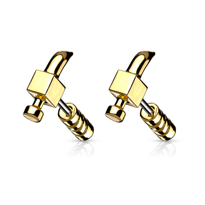 Hammer Stud Earrings - Pair - 316L Stainless Steel