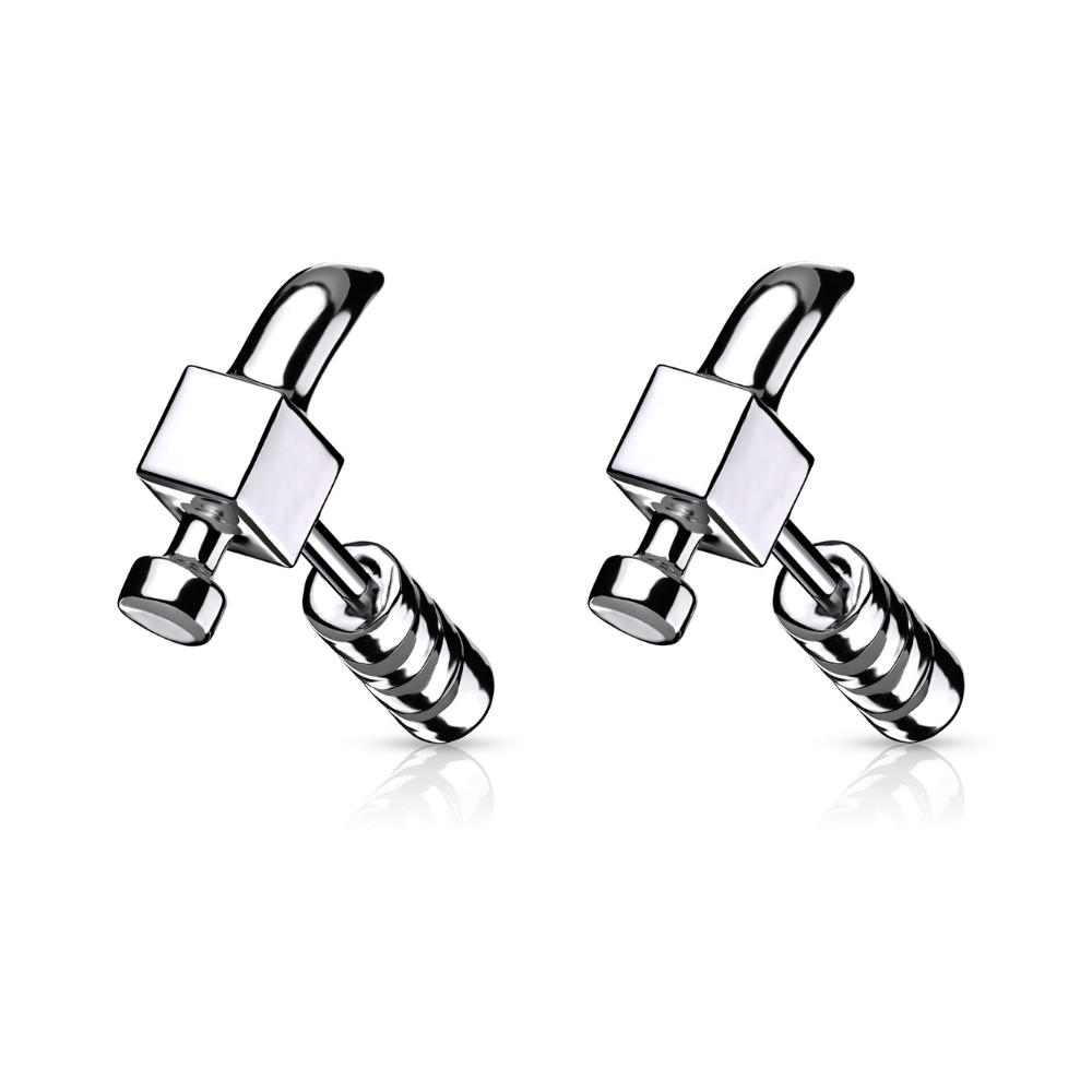 Hammer Stud Earrings - Pair - 316L Stainless Steel