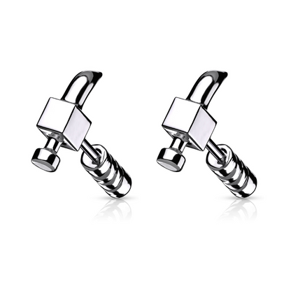 Hammer Stud Earrings - Pair - 316L Stainless Steel