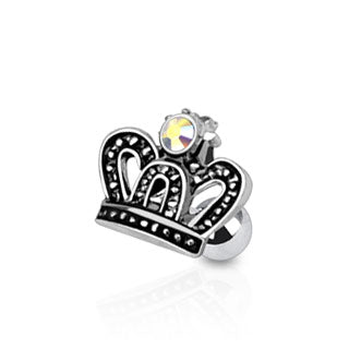 Royal Crown with CZ Cartilage Tragus Barbell Stud - 316L Stainless Steel