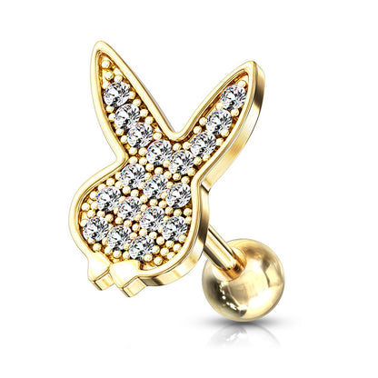 CZ Crystal Paved Playboy Bunny Barbell Stud - 316L Stainless Steel