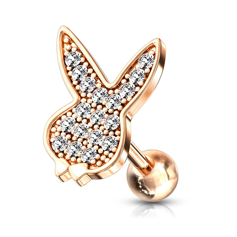 CZ Crystal Paved Playboy Bunny Barbell Stud - 316L Stainless Steel