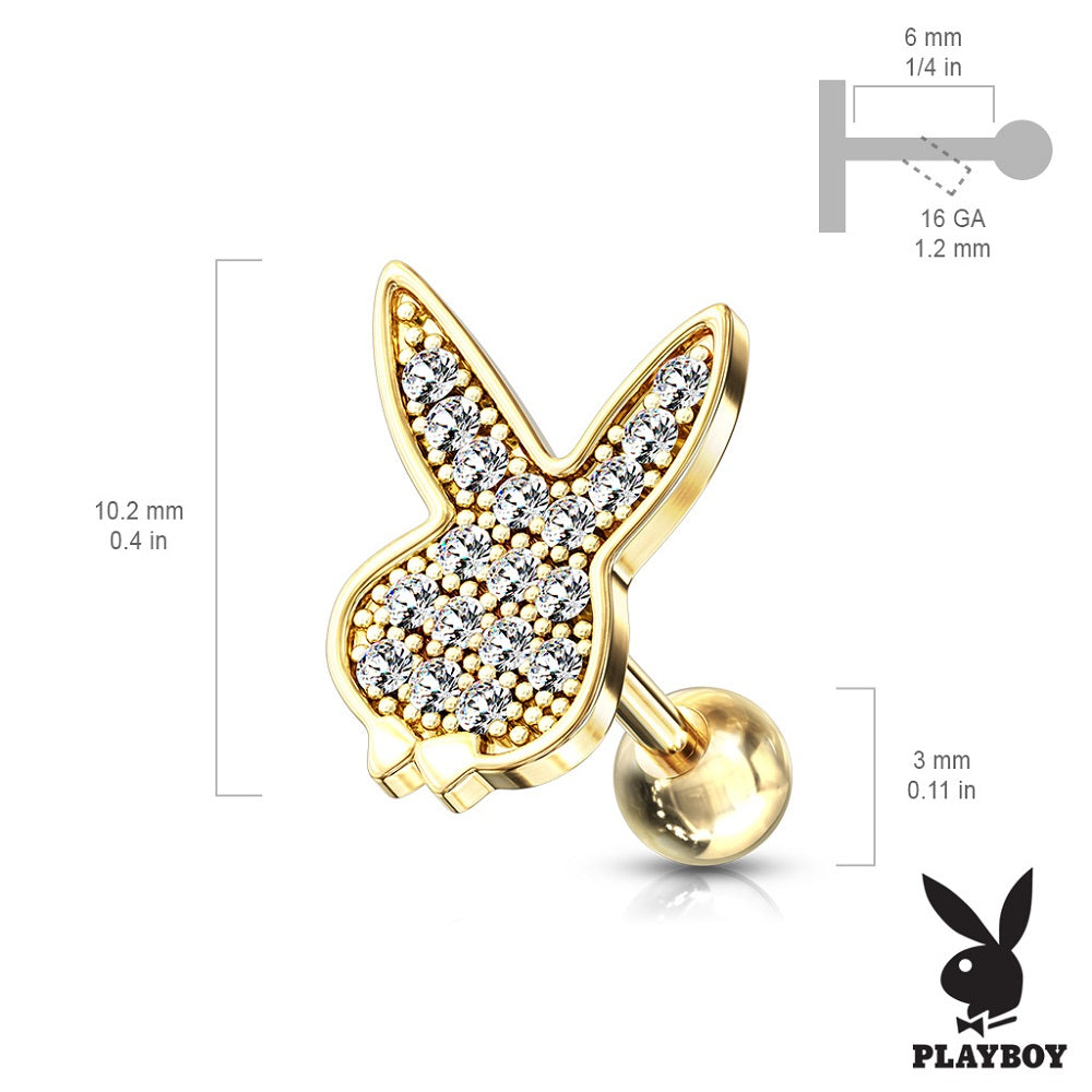 CZ Crystal Paved Playboy Bunny Barbell Stud - 316L Stainless Steel