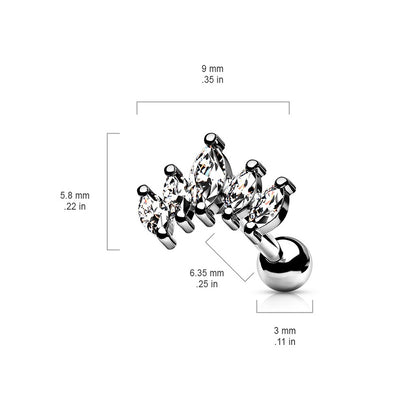 Graduated Prong Set CZ Crystal Marquise Barbell Stud - 316L Stainless Steel