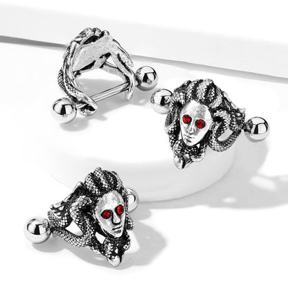 Red CZ Crystal Eyed Medusa Cartilage Helix Cuff Barbell Earring - Stainless Steel
